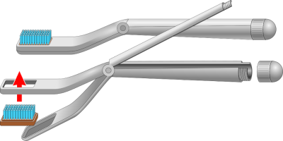 Scherenkonstruktion mit Bürstenkopf-Einsatz